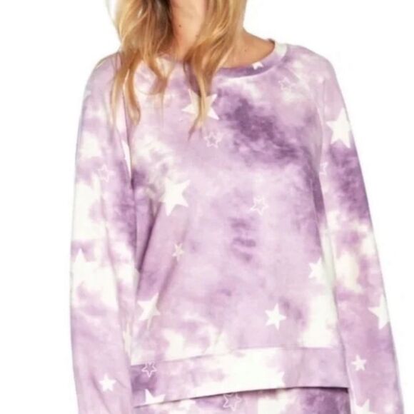Wildfox Purple & White Tie Dye Star Long Sleeve Cropped Crewneck Sweatshirt M - Picture 5 of 9